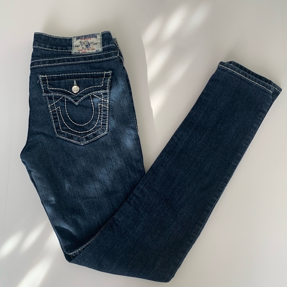 TRUE RELIGION WOMENS SKINNY JEANS WITH RHINESTONE BUTTONS•SIZE 29•EUC